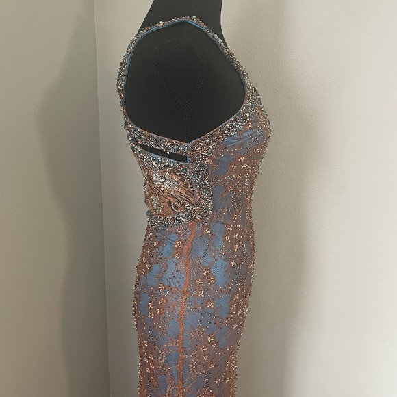 Vtg RIVA DESIGNS Y2K Orange/Blue Beaded Sheer Lace Gown HOCO Evening Prom Sz 0 - Picture 9 of 16